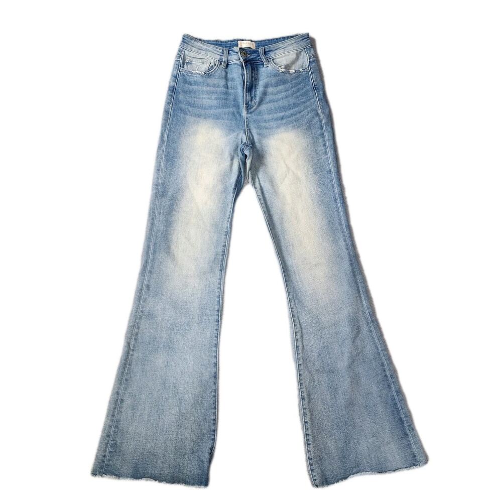 Altered State Flare Leg Jeans High Rise Light Wash Raw Hem Womens Size 27